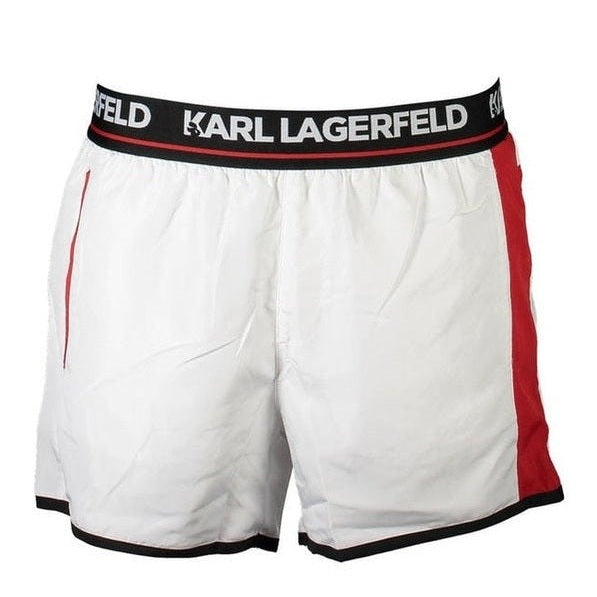 Karl Lagerfeld White Polyester Men's Swim Boxer Shorts - Designer | Mens Edit