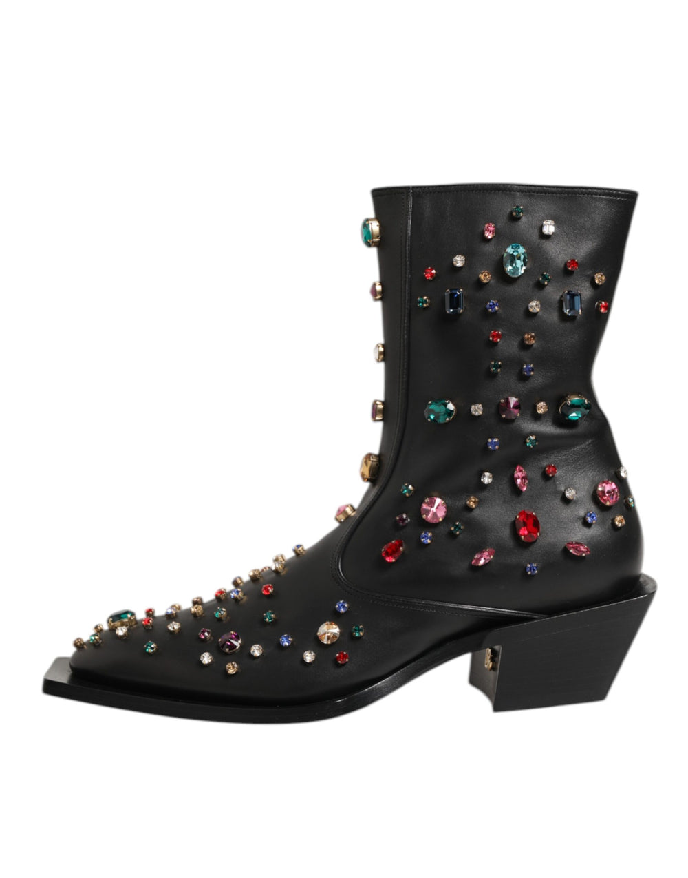 Dolce & Gabbana Crystal Embellished Calf Leather Ankle Boots in Black