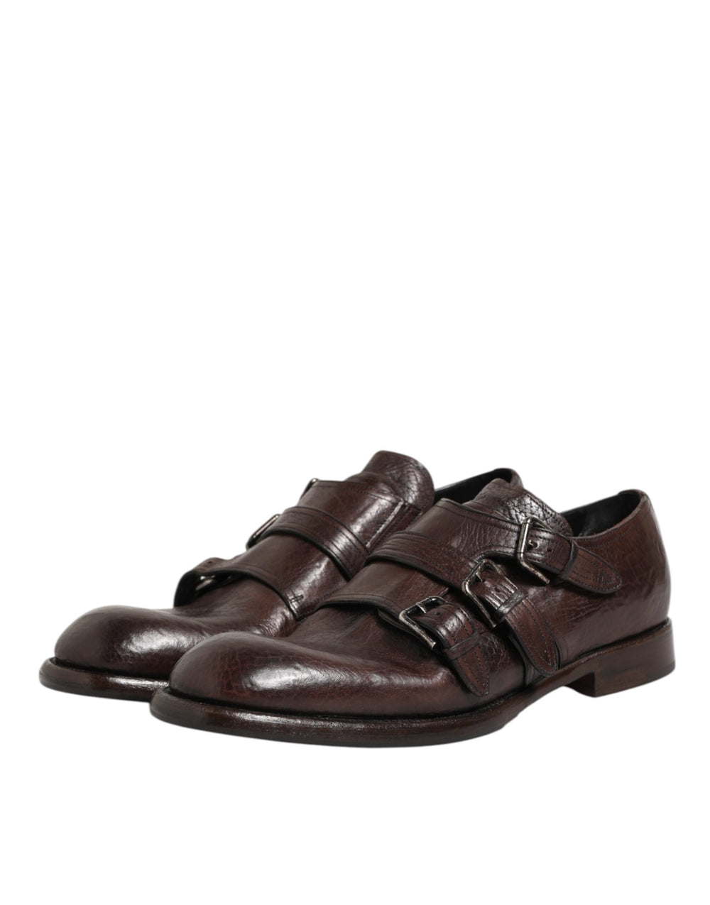 Dolce & Gabbana Brown Leather Monk Strap Derby Shoes