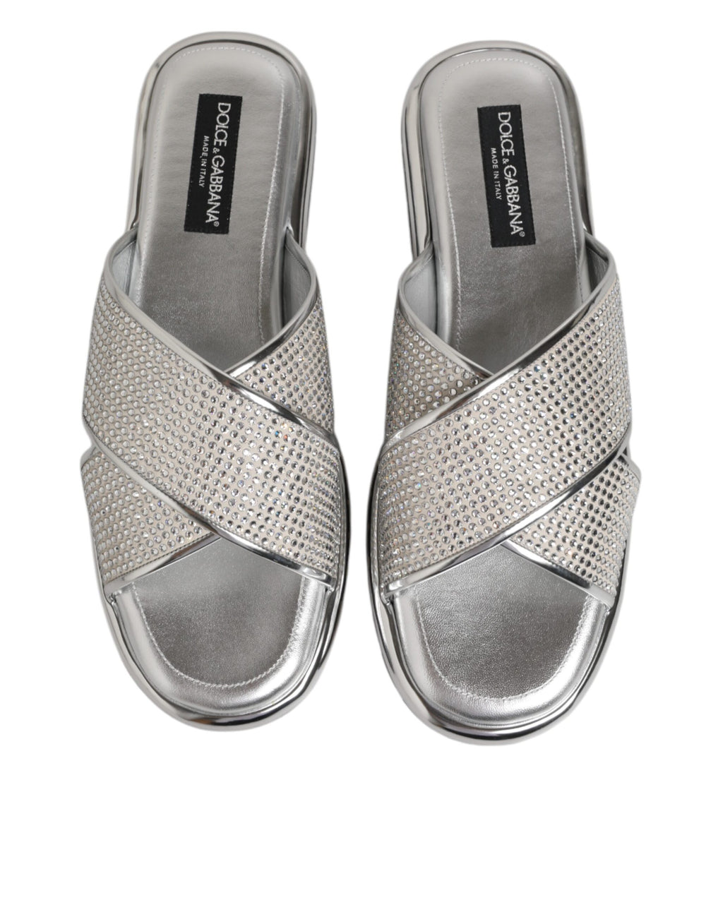 Dolce & Gabbana Strass Embellished Slides in Silver