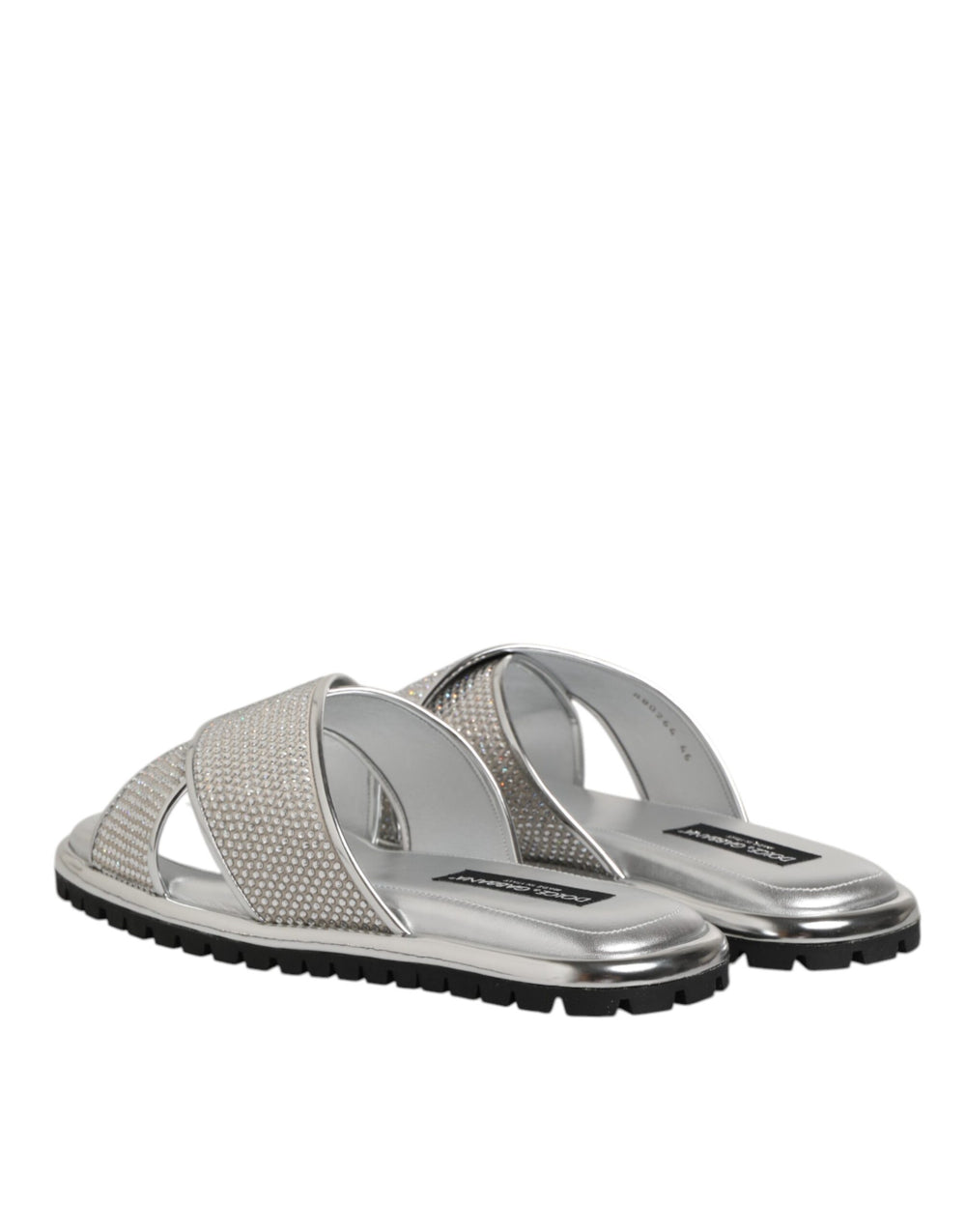 Dolce & Gabbana Strass Embellished Slides in Silver