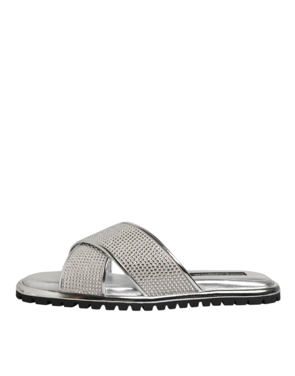 Dolce & Gabbana Strass Embellished Slides in Silver