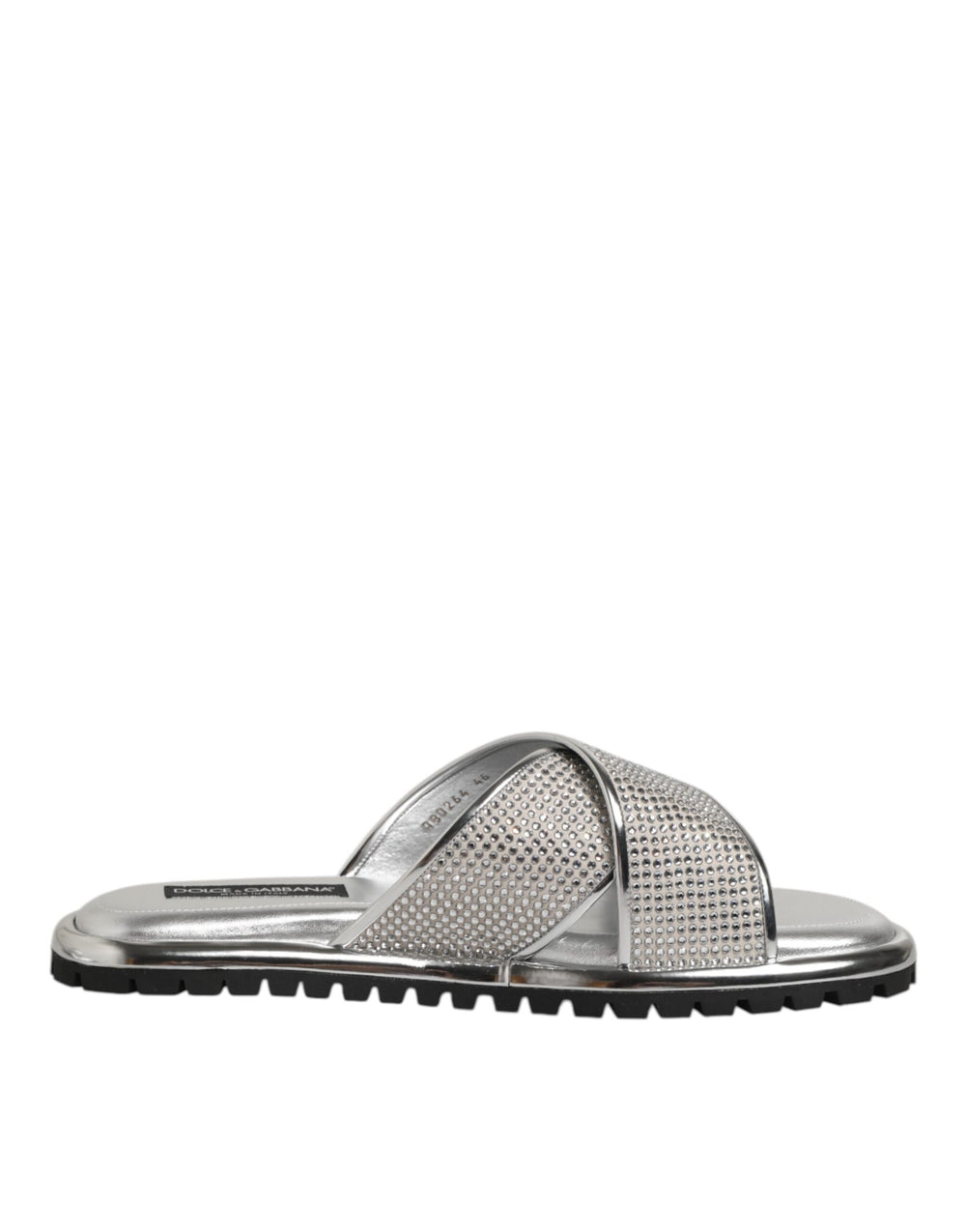 Dolce & Gabbana Strass Embellished Slides in Silver