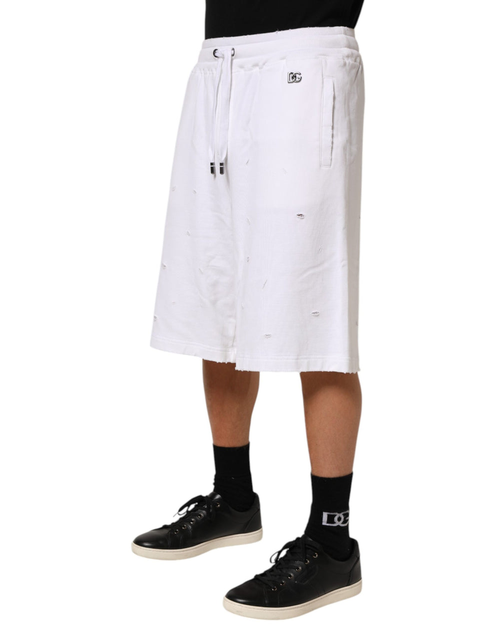 Dolce & Gabbana Cotton Ripped Bermuda Shorts in White