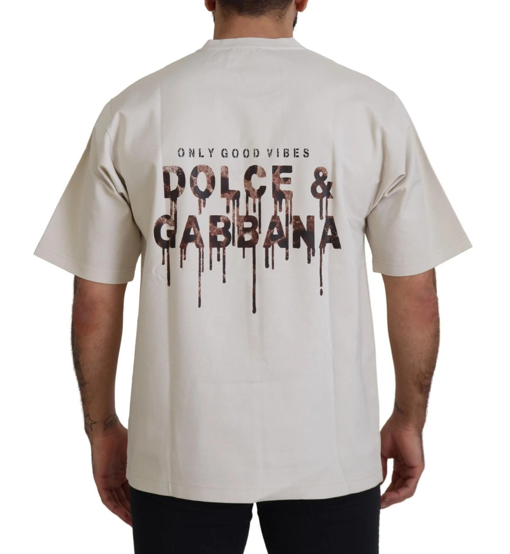 Dolce & Gabbana Βαμβακερό T-Shirt με Τύπωμα σε Ιβουάρ