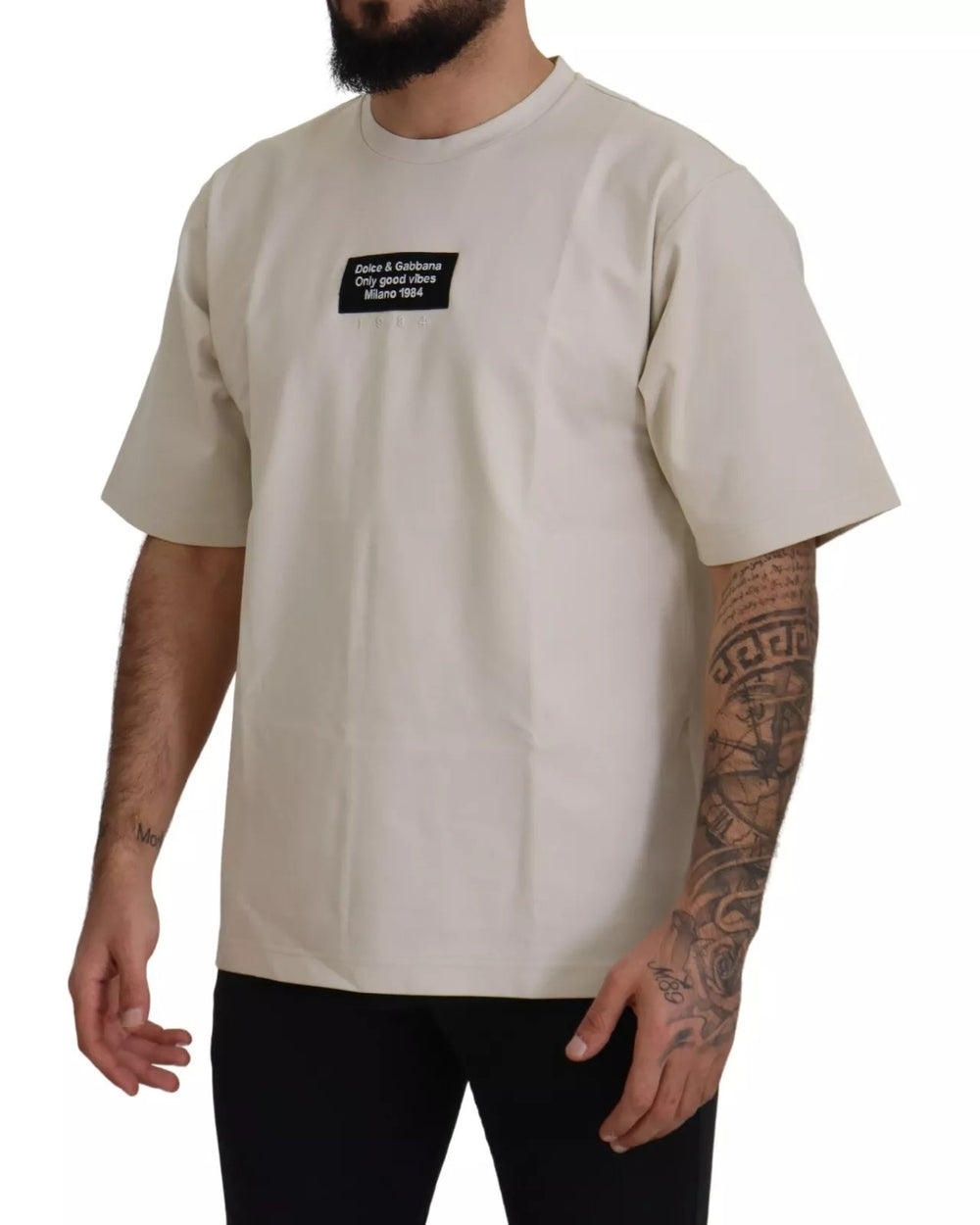 Dolce & Gabbana Βαμβακερό T-Shirt με Τύπωμα σε Ιβουάρ