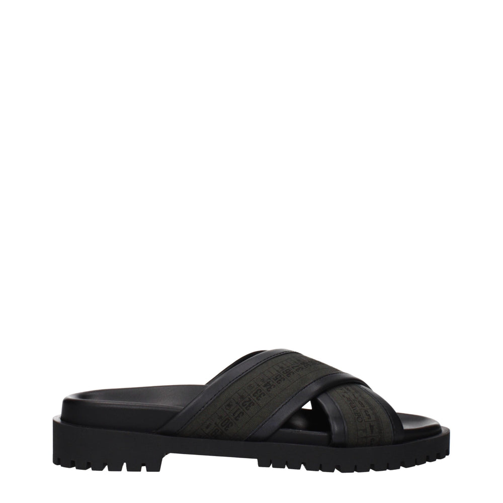 Green Fabric Flat Sandals