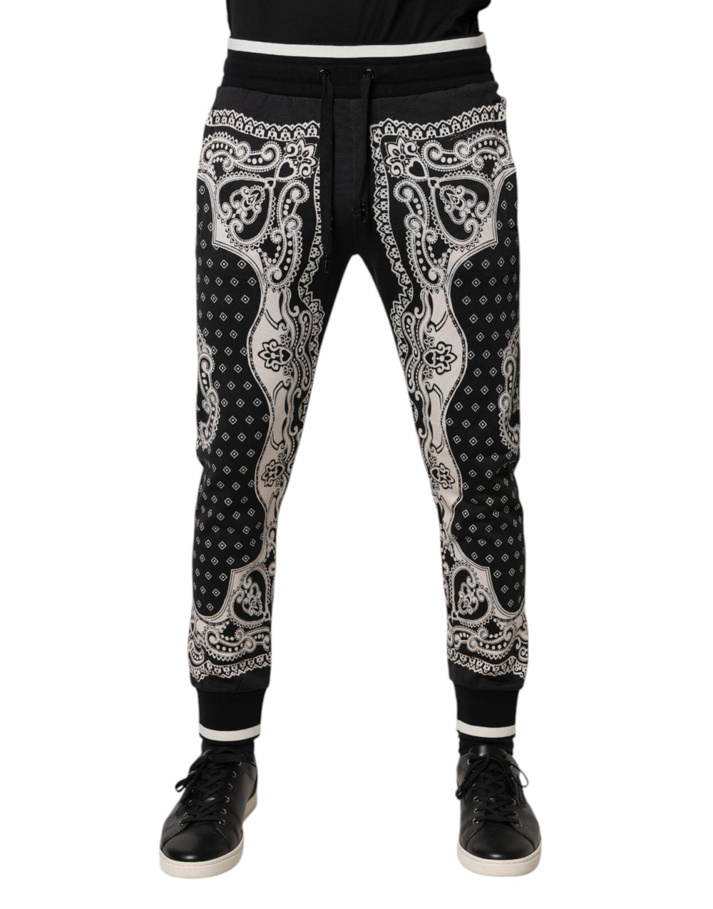Dolce & Gabbana Cotton Bandana Print Jogger Pants in Black