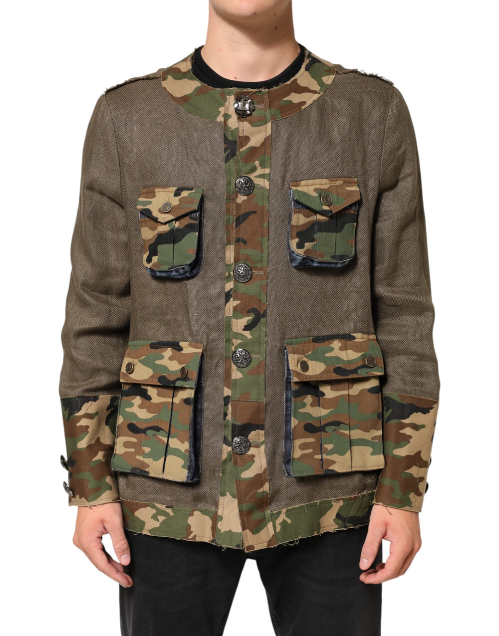 Dolce & Gabbana Linen Camouflage Jacket in Brown