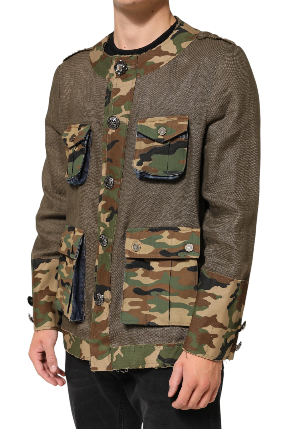 Dolce & Gabbana Linen Camouflage Jacket in Brown
