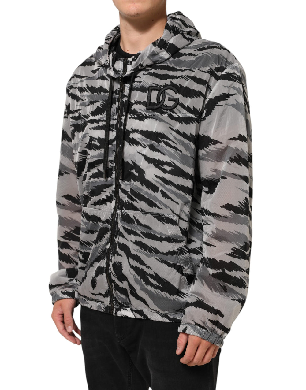 Dolce & Gabbana Hooded Sweatshirt Jacket in Grey Camouflage