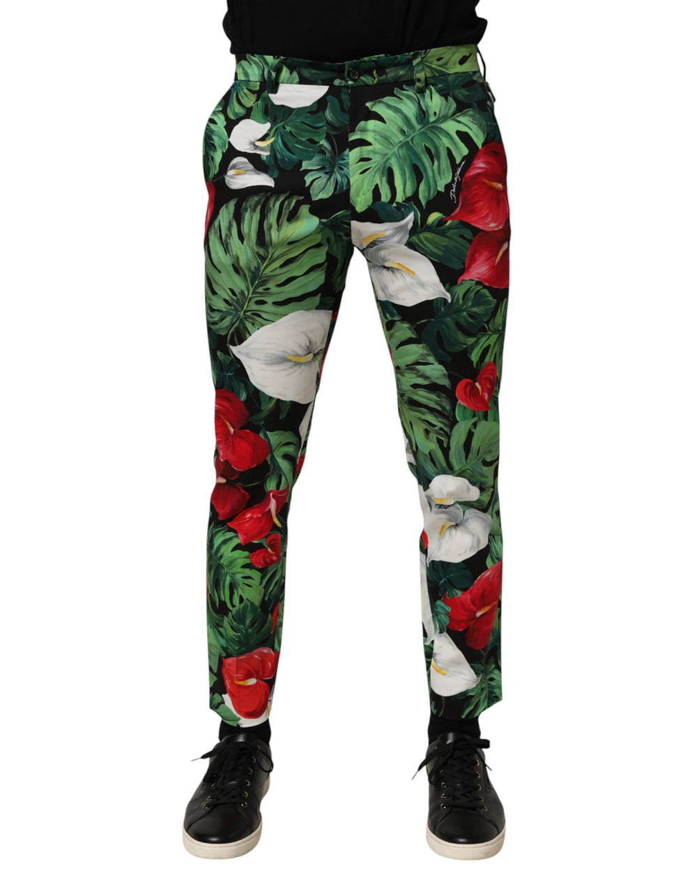 Dolce & Gabbana Floral Print Cotton Tapered Trousers in Multicolor