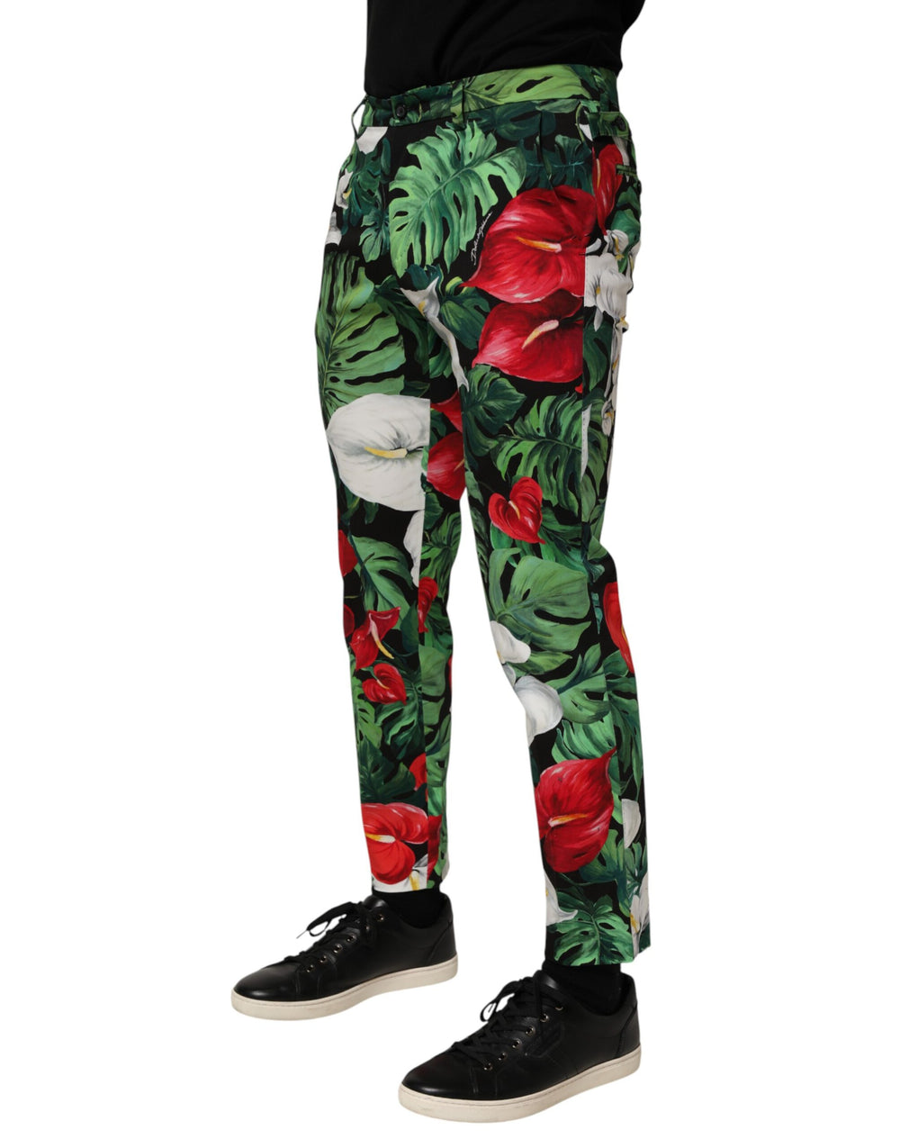 Dolce & Gabbana Floral Print Cotton Tapered Trousers in Multicolor