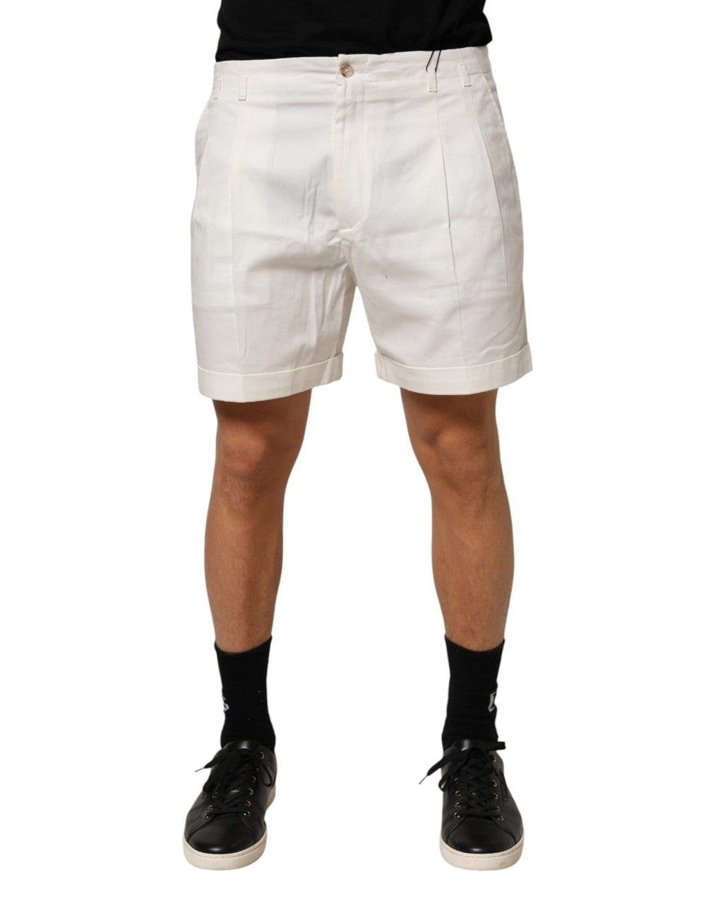 White Cotton Mid Waist Men Bermuda Shorts mens luxury fashion - Mens Edit