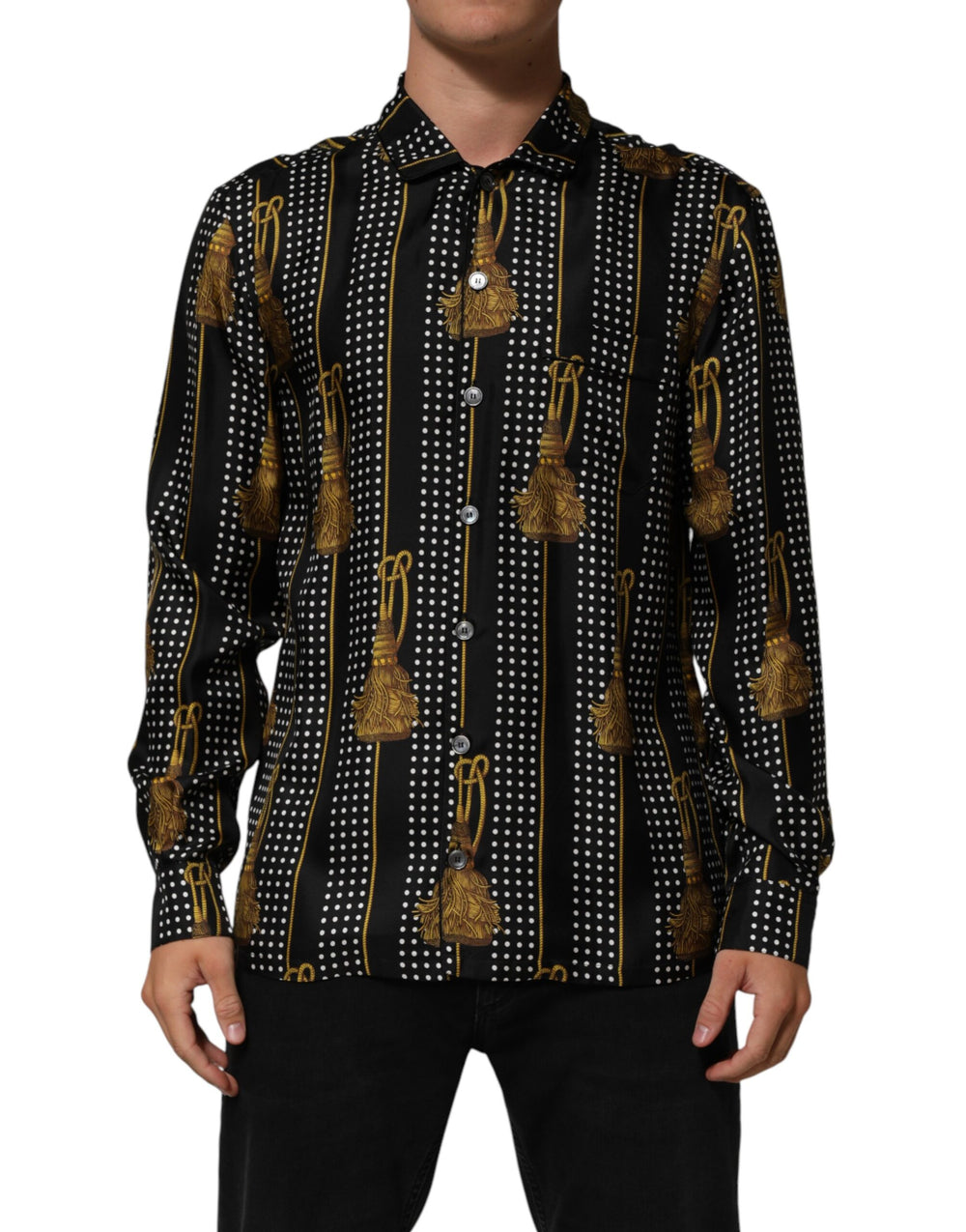 Dolce & Gabbana 100% Silk Button-Down Shirt in Black
