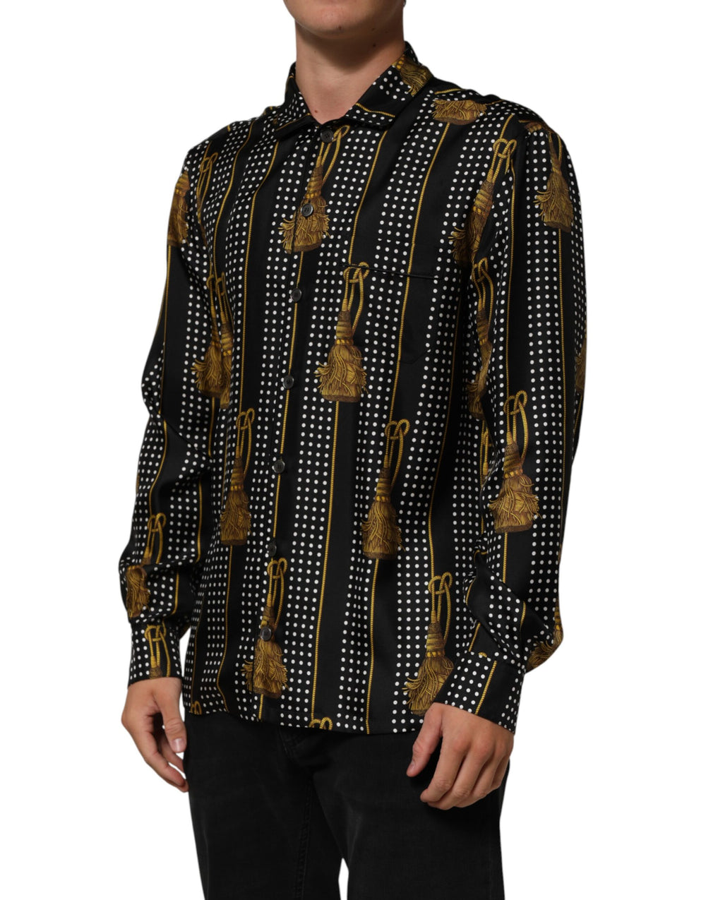 Dolce & Gabbana 100% Silk Button-Down Shirt in Black