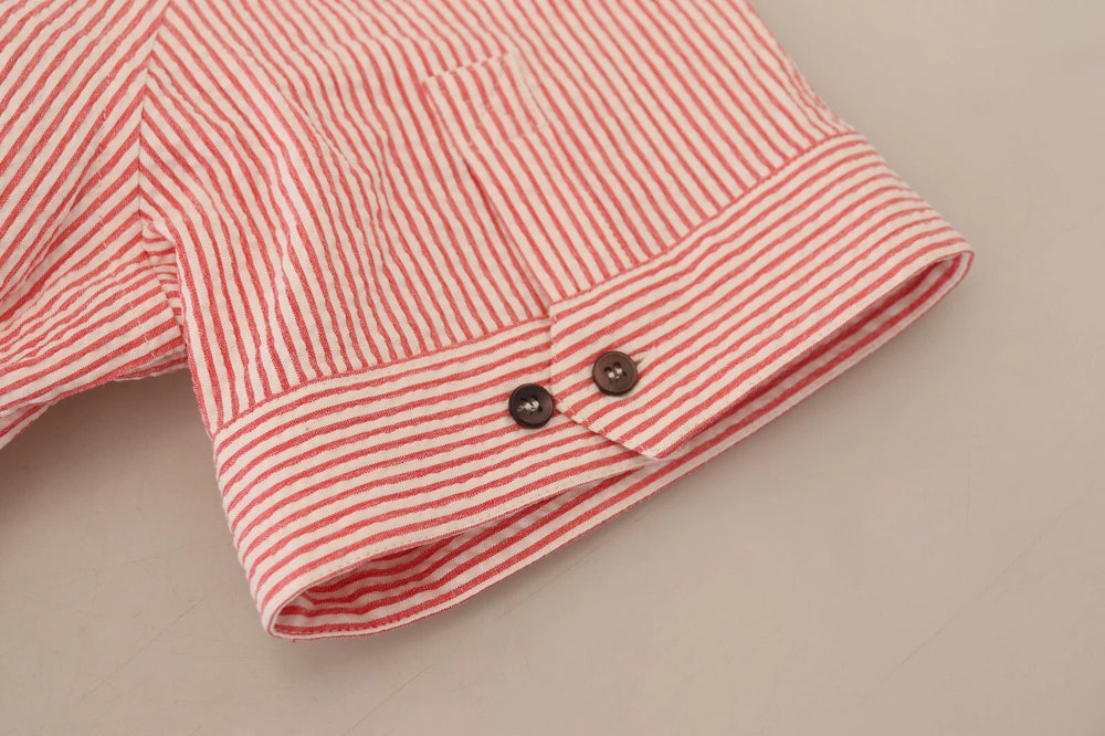 Red White Striped Cotton Short Sleeve Shirt mens luxury fashion - Mens Edit