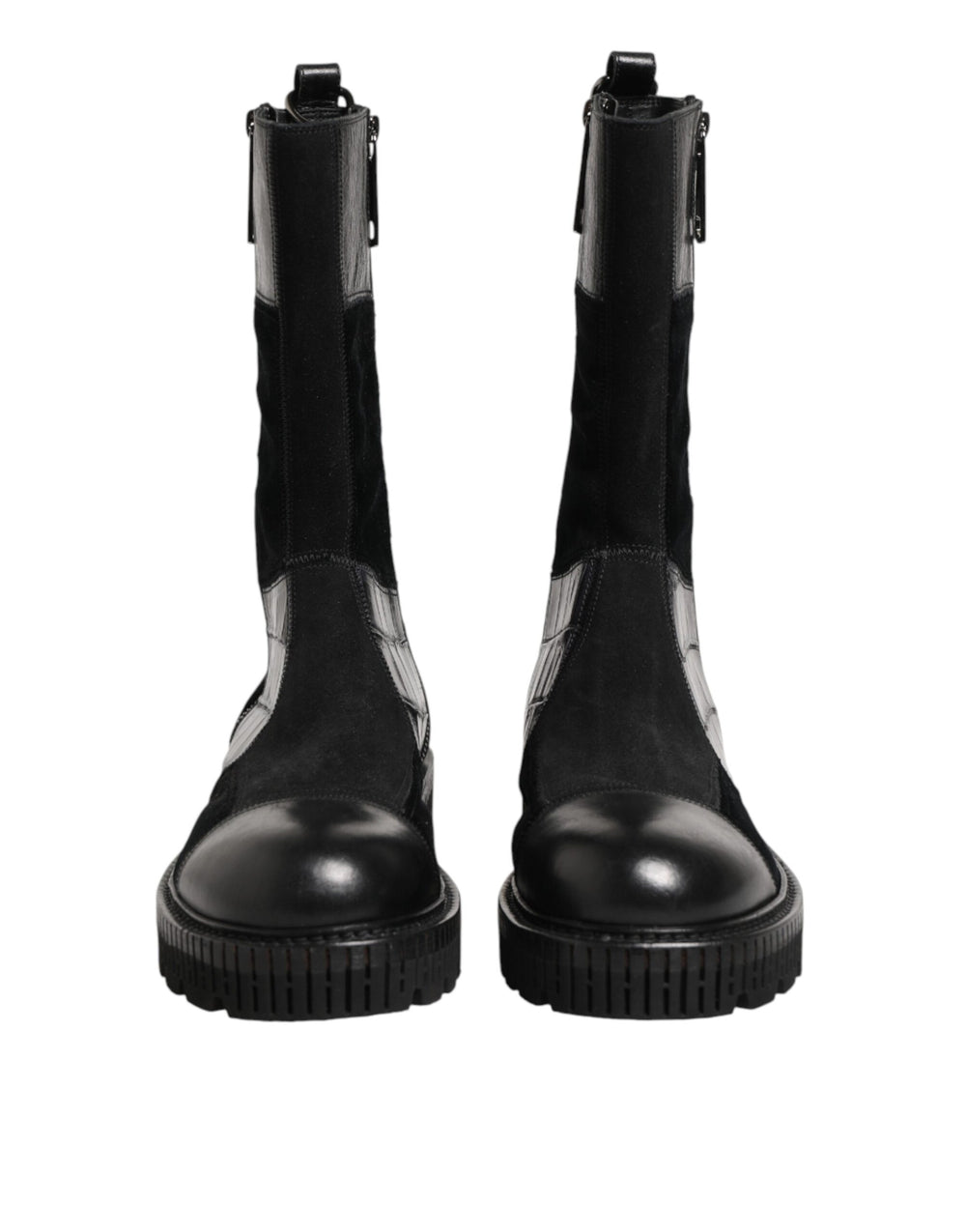 Black Patchwork Leather Mid Calf Boot Shoes mens luxury fashion - Mens Edit