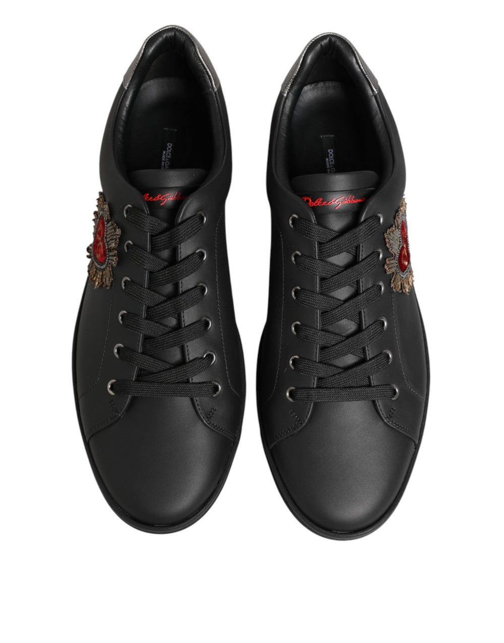 Dolce & Gabbana Calf Leather Heart Embellished Sneakers in Black