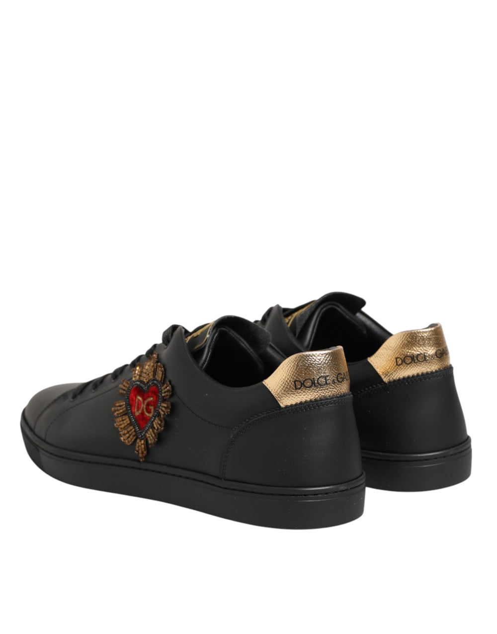 Dolce & Gabbana Calf Leather Heart Embellished Sneakers in Black