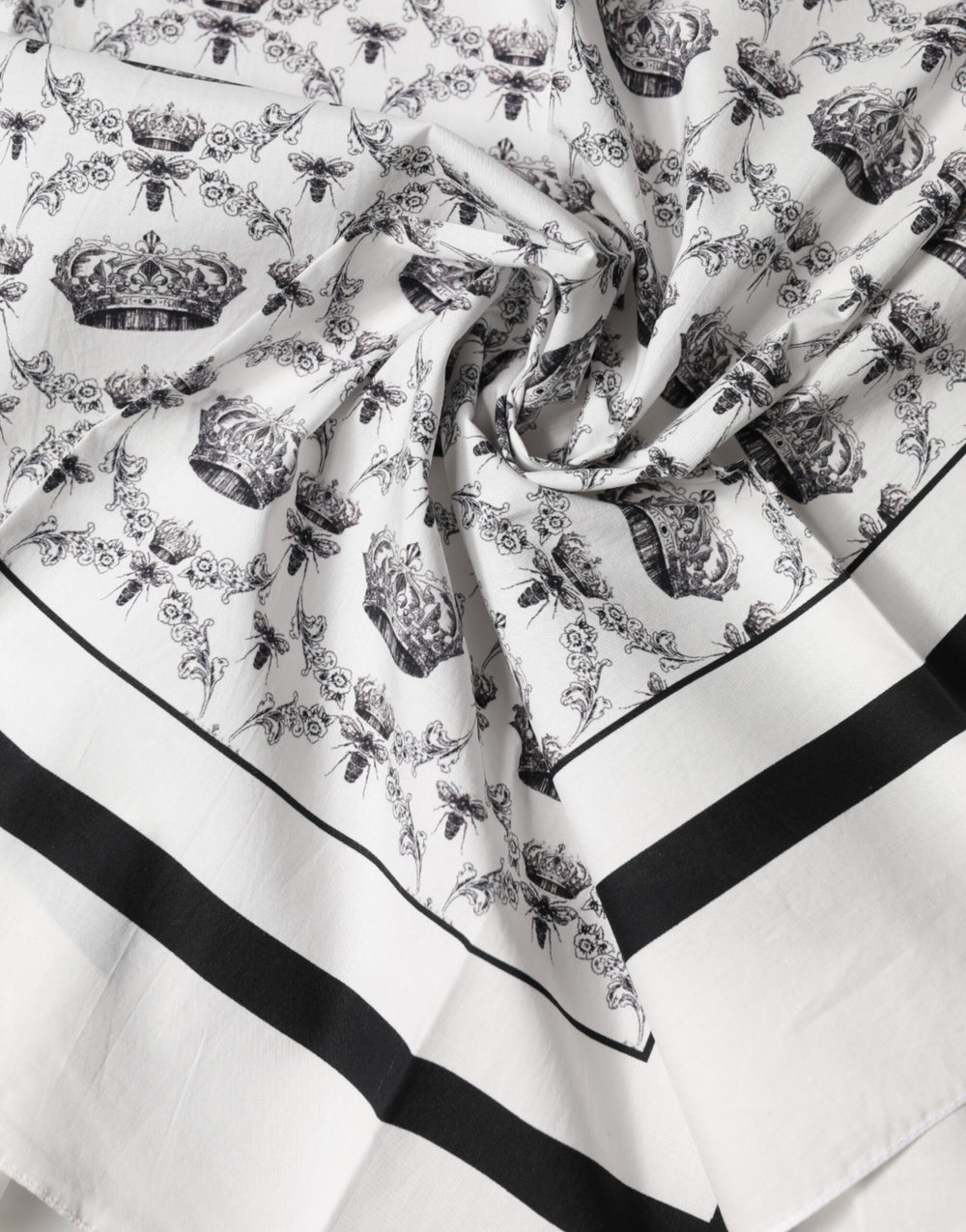 Dolce & Gabbana 100% Cotton Crown-Print Square Foulard in White