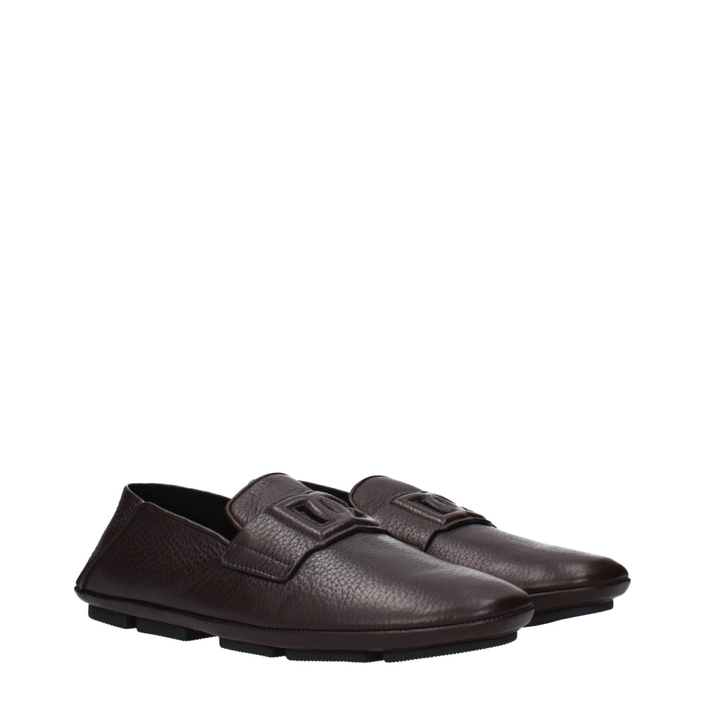 Dolce & Gabbana Leather Slip-On Loafers in Brown