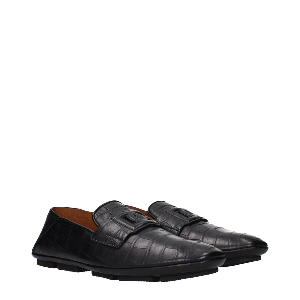 Dolce & Gabbana Leather Slip-On Loafers in Black
