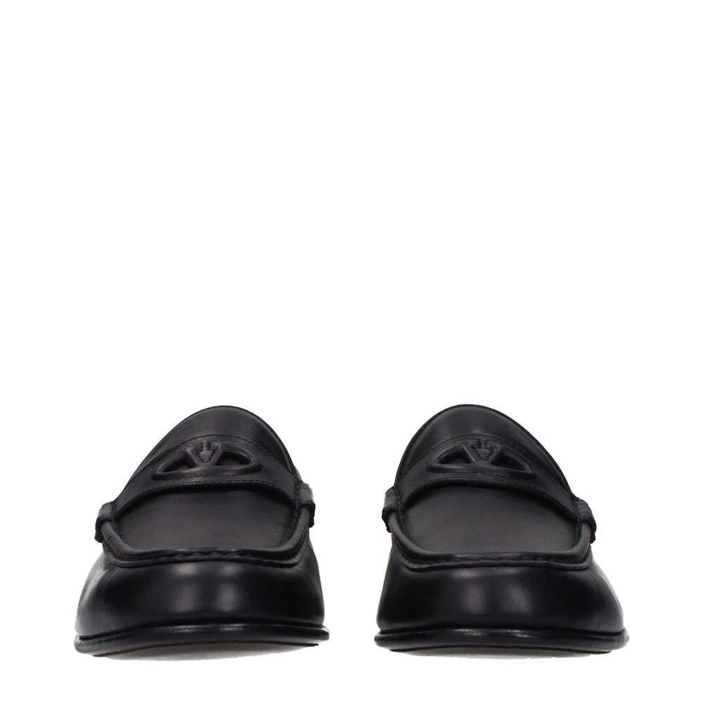 Valentino Garavani Leather Slip-On Loafers in Black