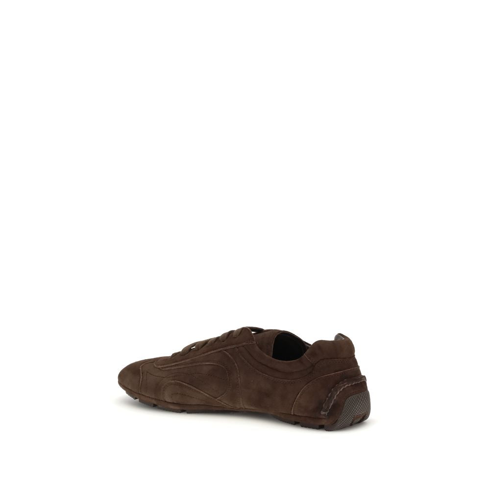 Prada Calf Leather Handcrafted Sneakers in Brown