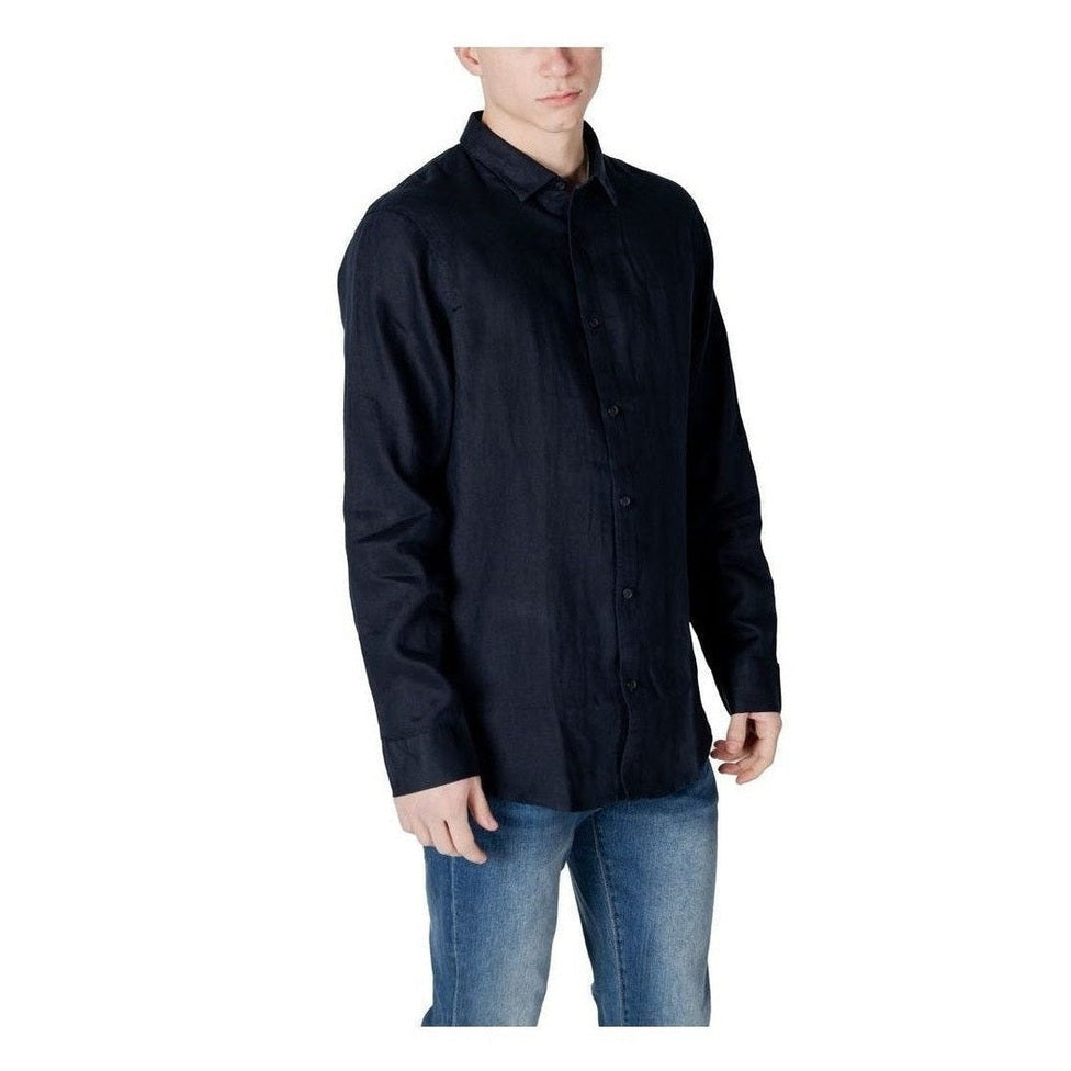 Armani Exchange Blue Linen Dress Shirt mens luxury fashion - Mens Edit