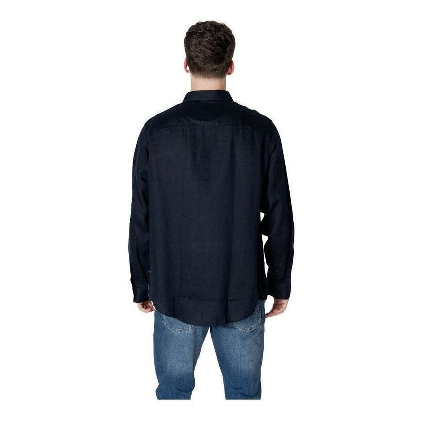 Armani Exchange Blue Linen Dress Shirt mens luxury fashion - Mens Edit