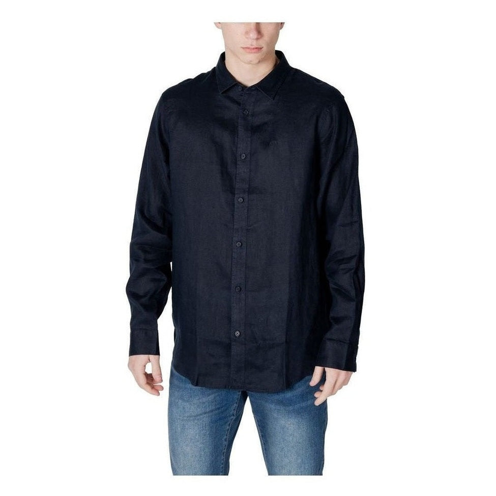 Armani Exchange Blue Linen Dress Shirt mens luxury fashion - Mens Edit