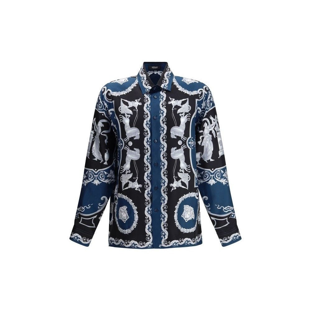 Versace Blue Silk Pattern Shirt Twill mens luxury fashion - Mens Edit