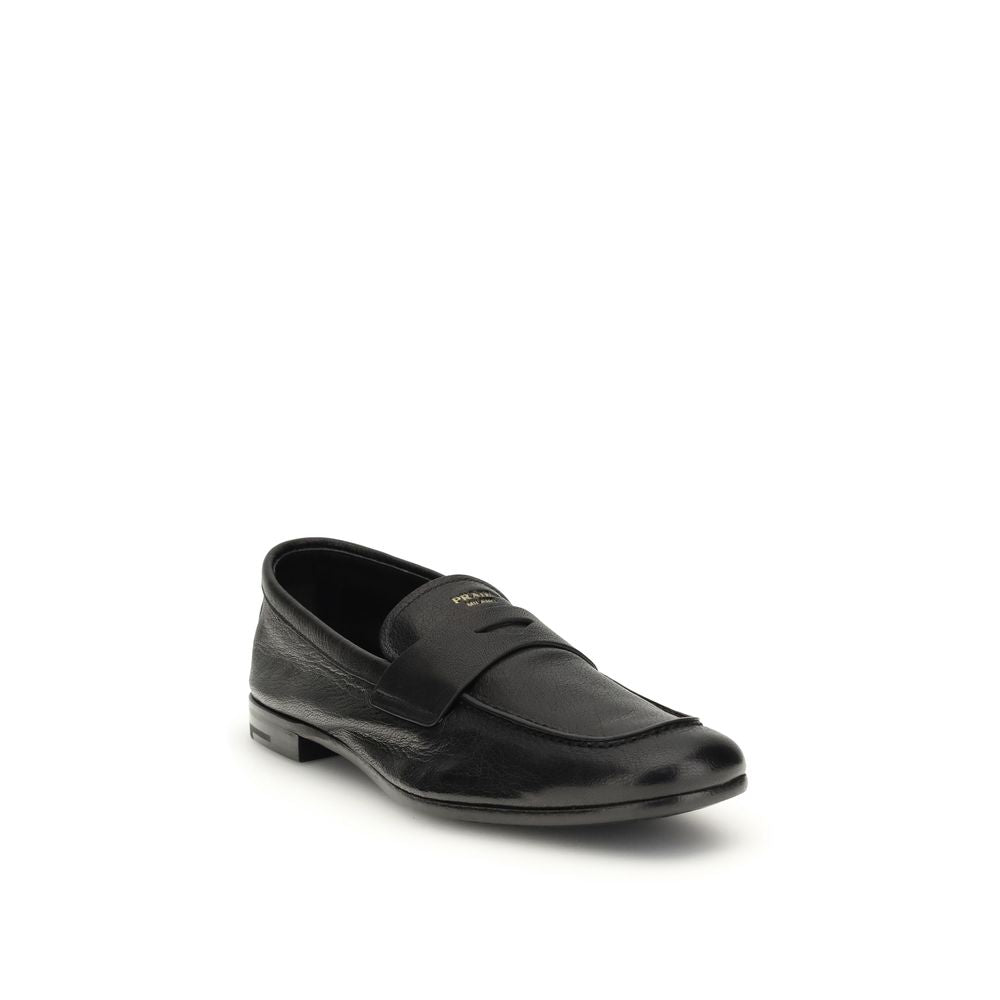 Prada Goatskin Slip-On Loafers in Black