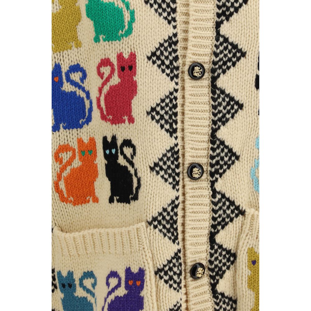 Valentino Multicolor Fleece Wool Jacquard Cardigan