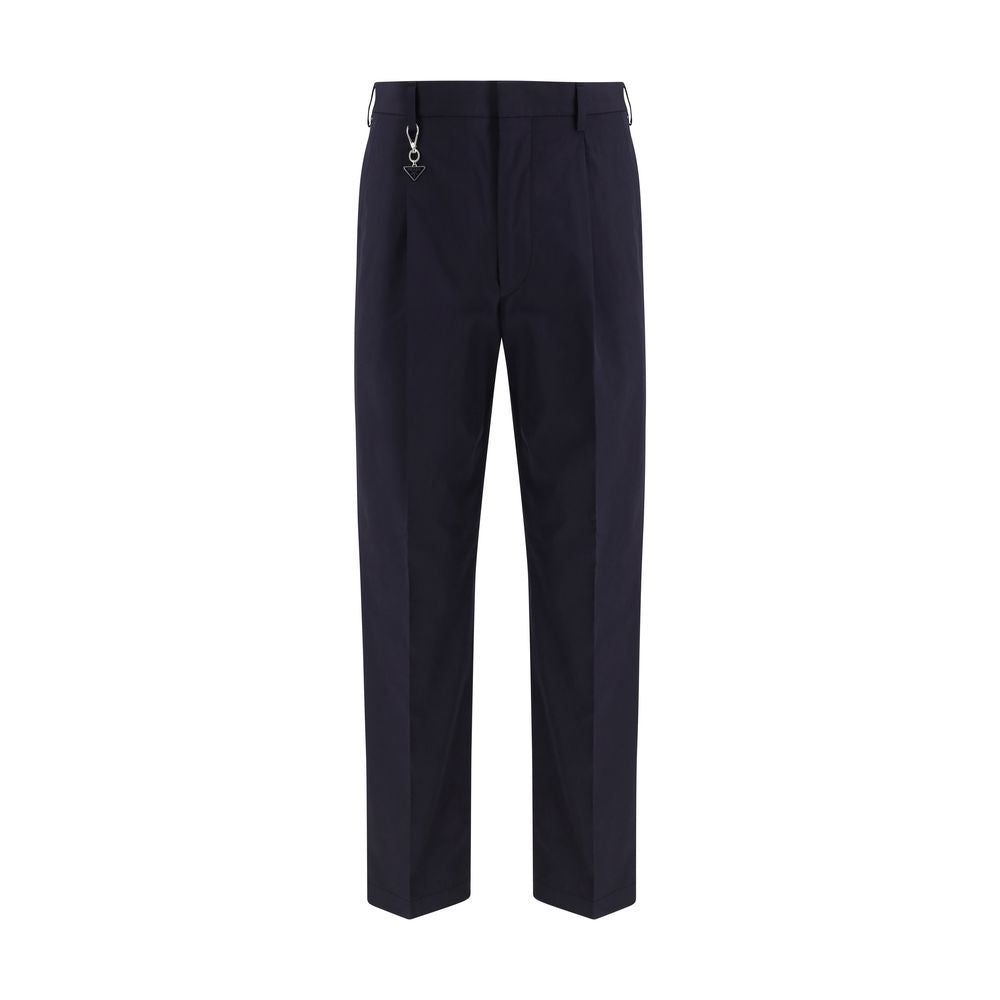 Prada Cotton Poplin Pleated Trousers in Blue