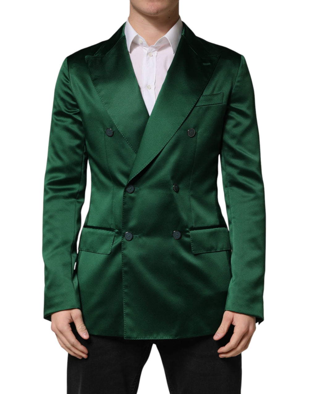 Dolce & Gabbana Satin Double-Breasted Blazer in Green