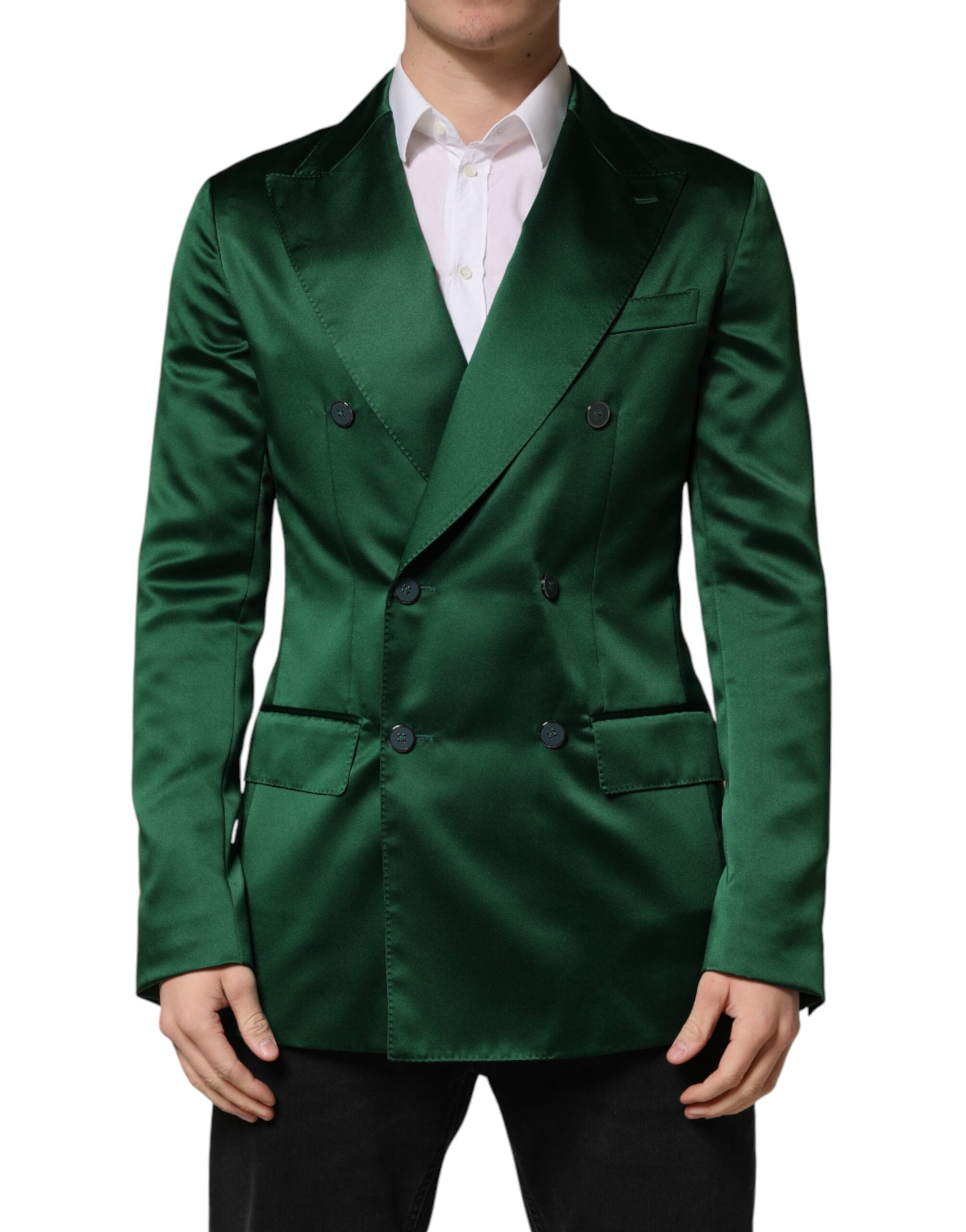 Dolce & Gabbana Satin Double-Breasted Blazer in Green