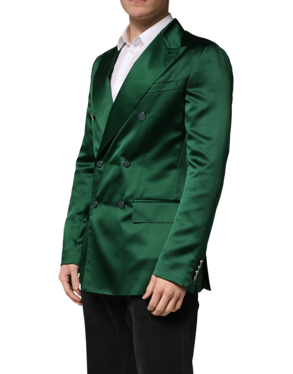 Dolce & Gabbana Satin Double-Breasted Blazer in Green