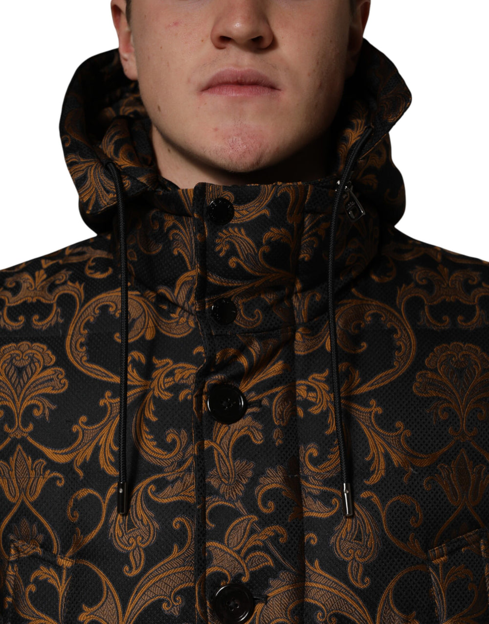 Dolce & Gabbana Floral Jacquard Quilted Hooded Jacket in Black
