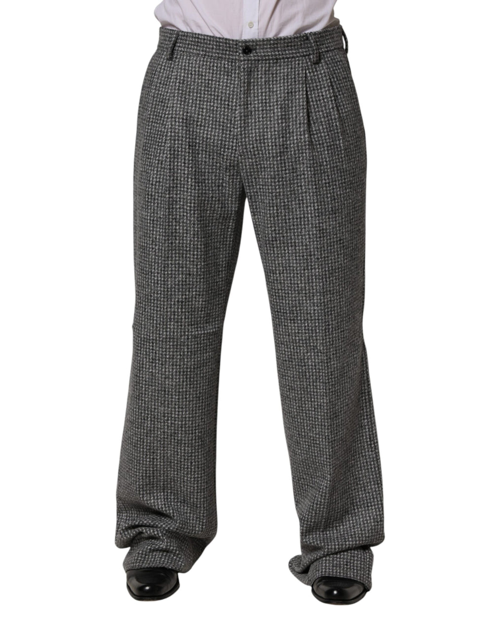 Dolce & Gabbana Wool-Alpaca Straight Dress Trousers in Grey Houndstooth