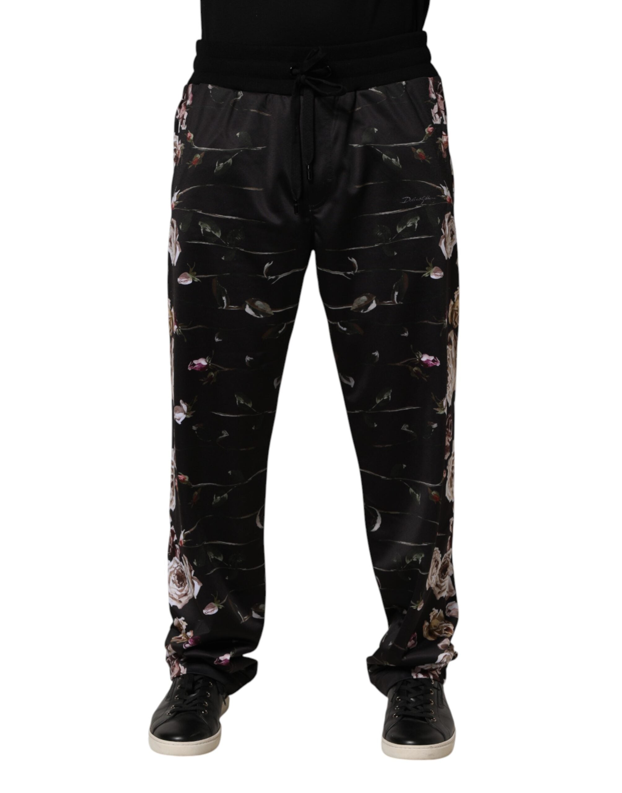Black Floral Straight-Leg Chino Trouser Pants mens luxury fashion - Mens Edit