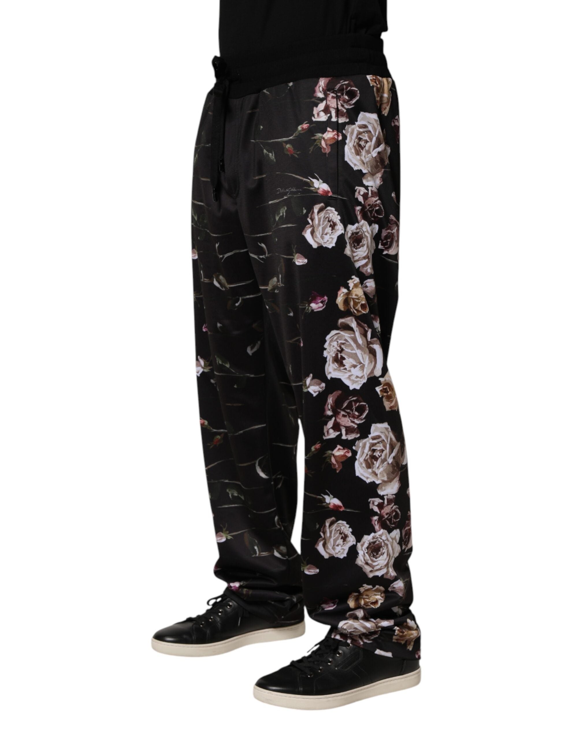 Dolce & Gabbana Παντελόνι Ίσιας Γραμμής με Floral Μοτίβο σε Μαύρο