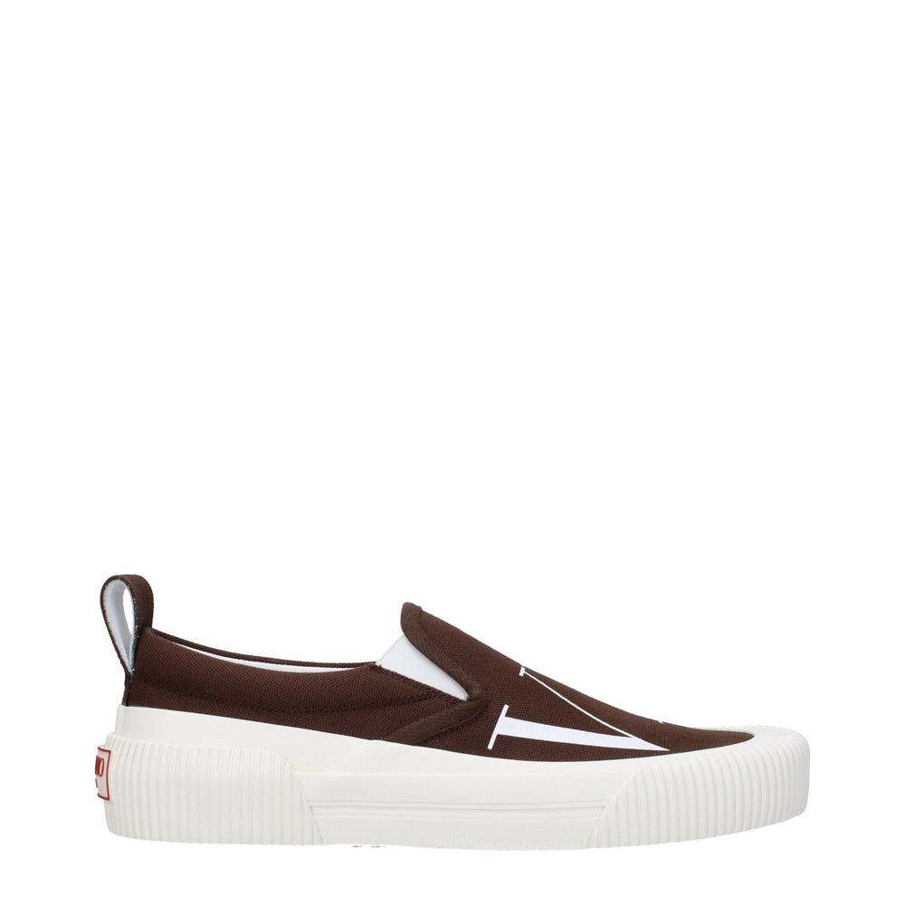 Valentino Garavani Brown Fabric Slip-On Loafers Logo mens luxury fashion - Mens Edit