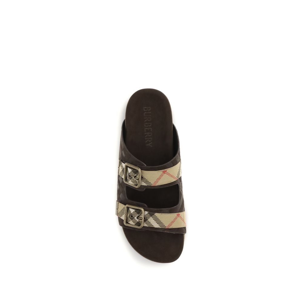 Burberry Calf Leather Flat Sandals in Brown
