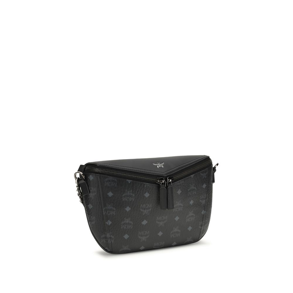 MCM Calfskin Leather Belt Bag in Black