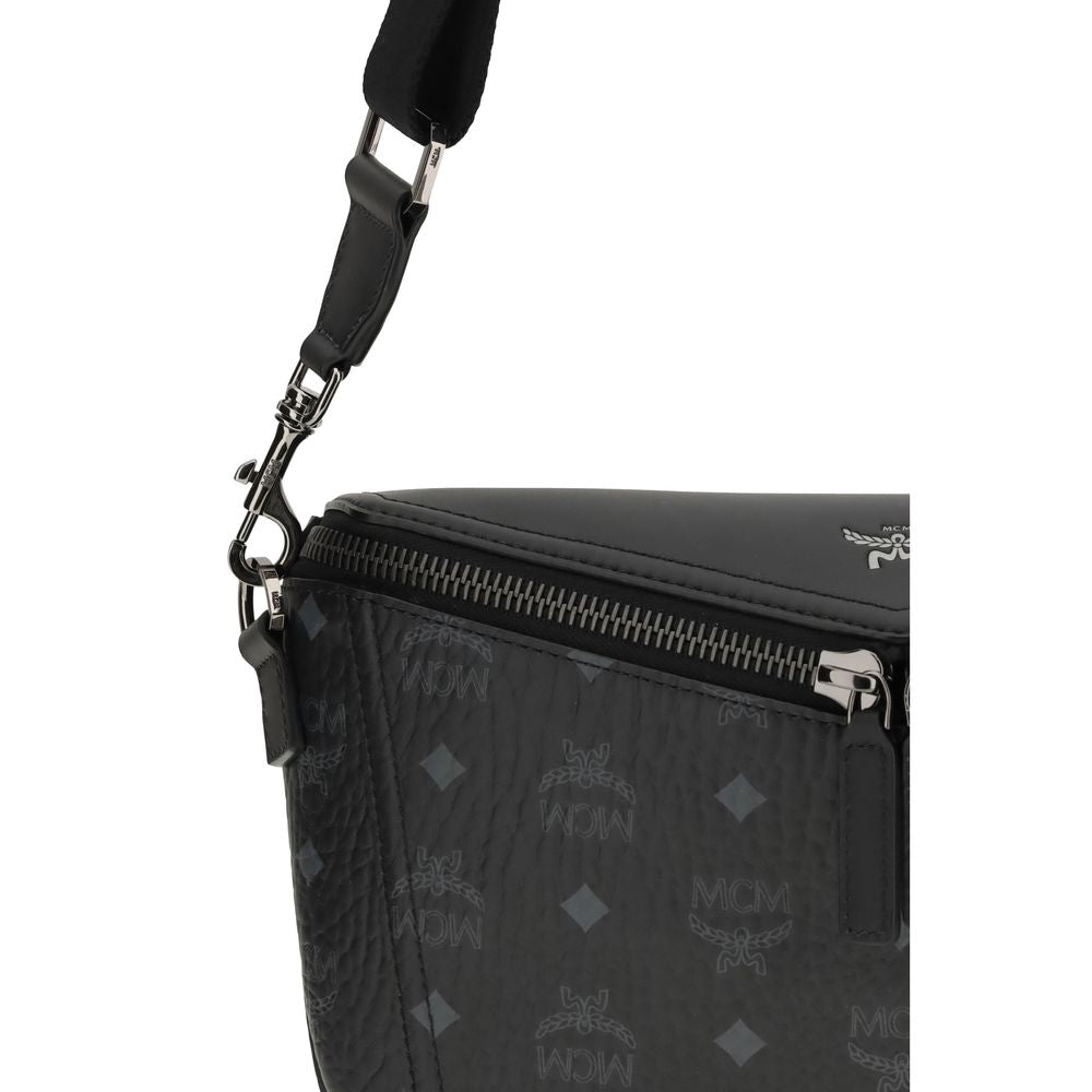 MCM Calfskin Leather Belt Bag in Black
