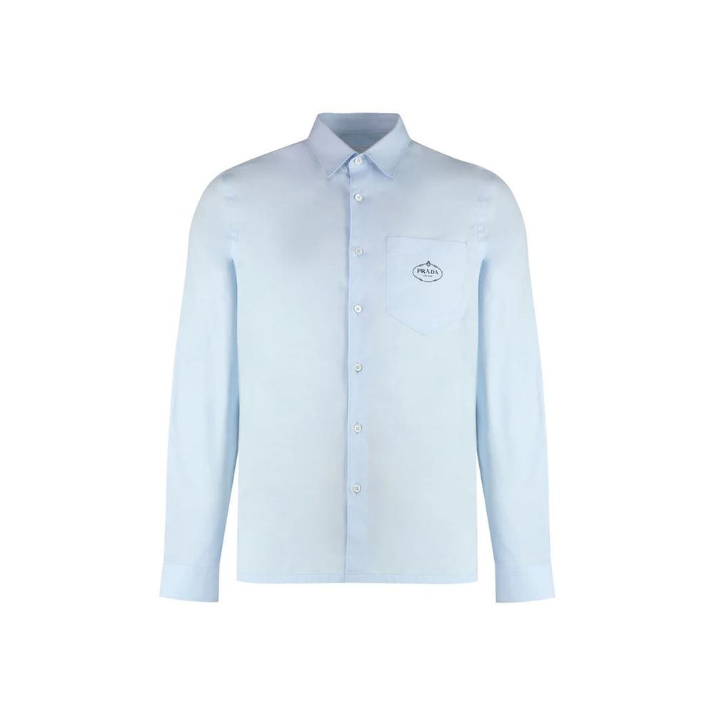 Prada Blue Cotton Dress Shirt Logo mens luxury fashion - Mens Edit