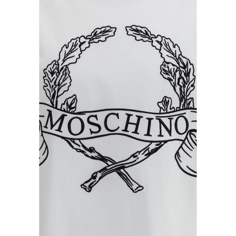 Moschino White Cotton T-Shirt with Embroidered Laurel Crown