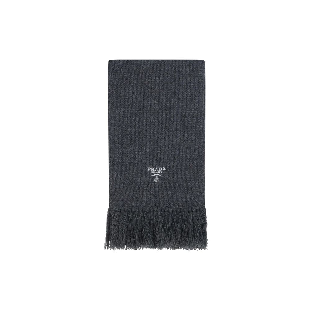 Prada Gray Cashmere Scarf Embroidered Monogram mens luxury fashion - Mens Edit